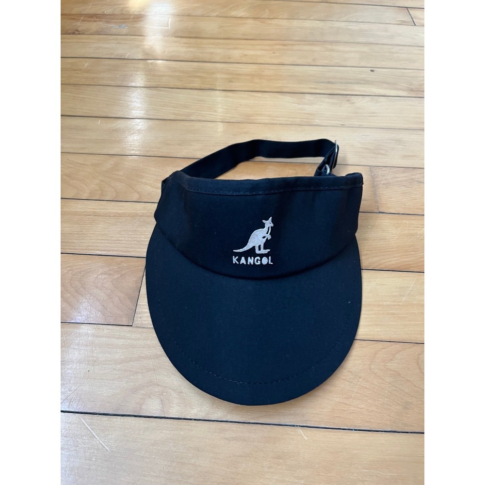 Kangol Black Sun Visor Adjustable Strap Embroidered Kangaroo Logo Hat One Size